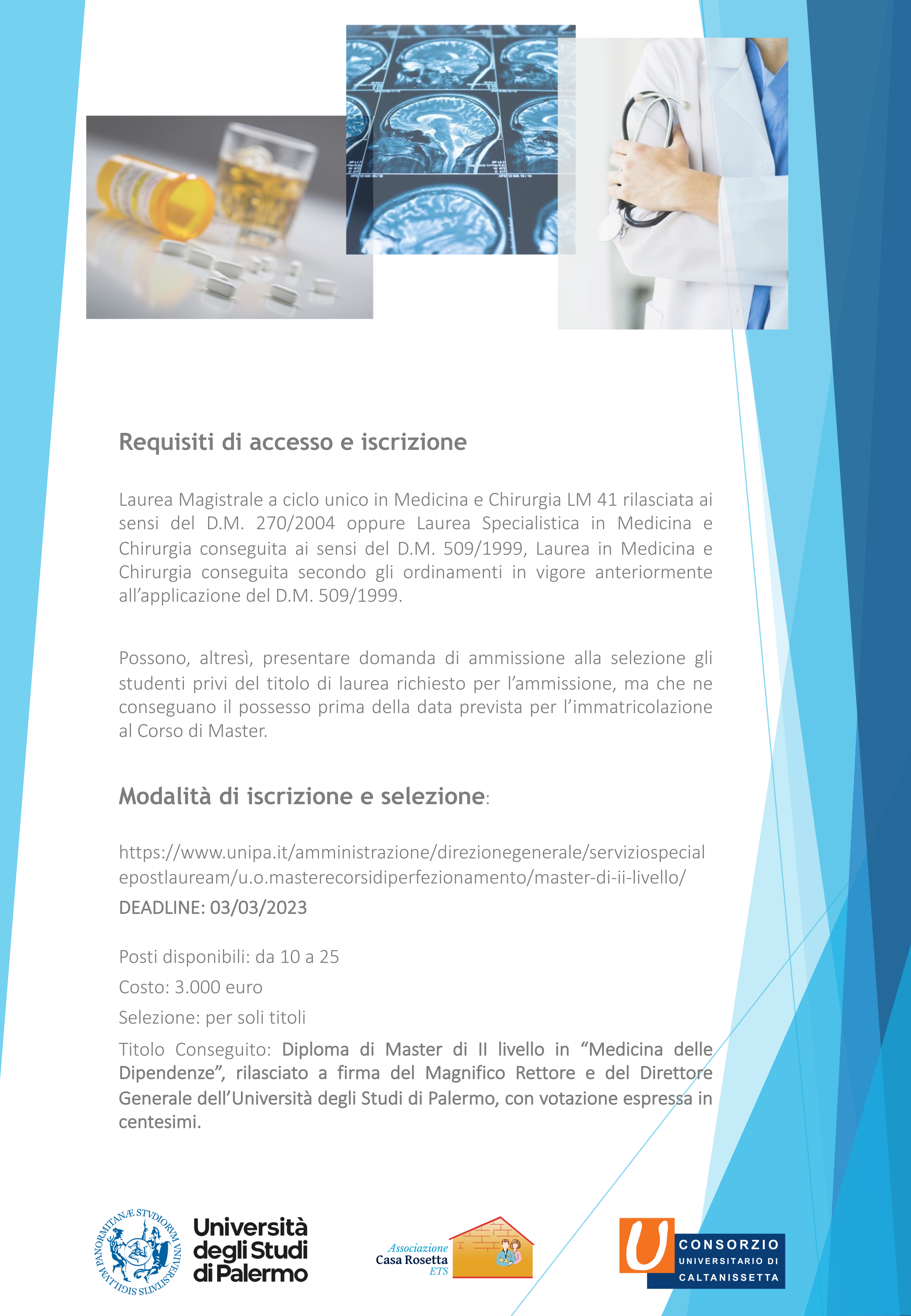 MASTER DELL'UNIVERSITA' DI PALERMO IN MEDICINA DELLE DIPENDENZE